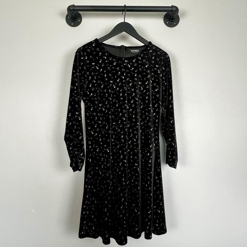 Disturbia Black Ditsy Floral Velvet Whimsigoth Dark Cottagecore Grunge Dress 10